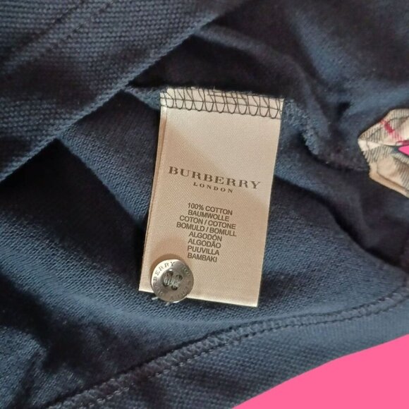 Burberry London Polo Shirt Short Sleeve Embroidered Logo Navy Blue Medium - Picture 9 of 10